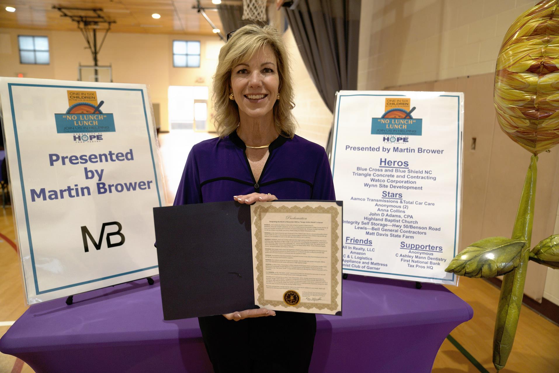 Amy White with Hunger Action Proclamation